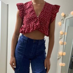 Red V Cut Crop Top